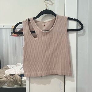 Cream Cut Out Ribbed Crop Tank Top